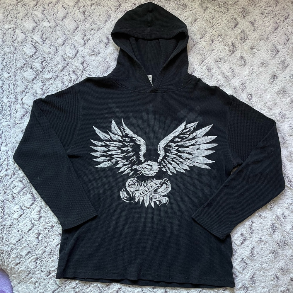 Vintage Avirex Men’s Extra Large Black And White Long Sleeve Pullover Hoodie